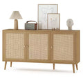 PexFix Side Panel Cabinet With 3 Rattan Doors Kitchen Storage Cabinet Modern Adjustable Legs