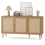 PexFix Side Panel Cabinet With 3 Rattan Doors Kitchen Storage Cabinet Modern Adjustable Legs