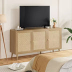 PexFix Mobiletto con pannelli laterali e 3 ante in rattan, mobile contenitore da cucina moderno con gambe regolabili