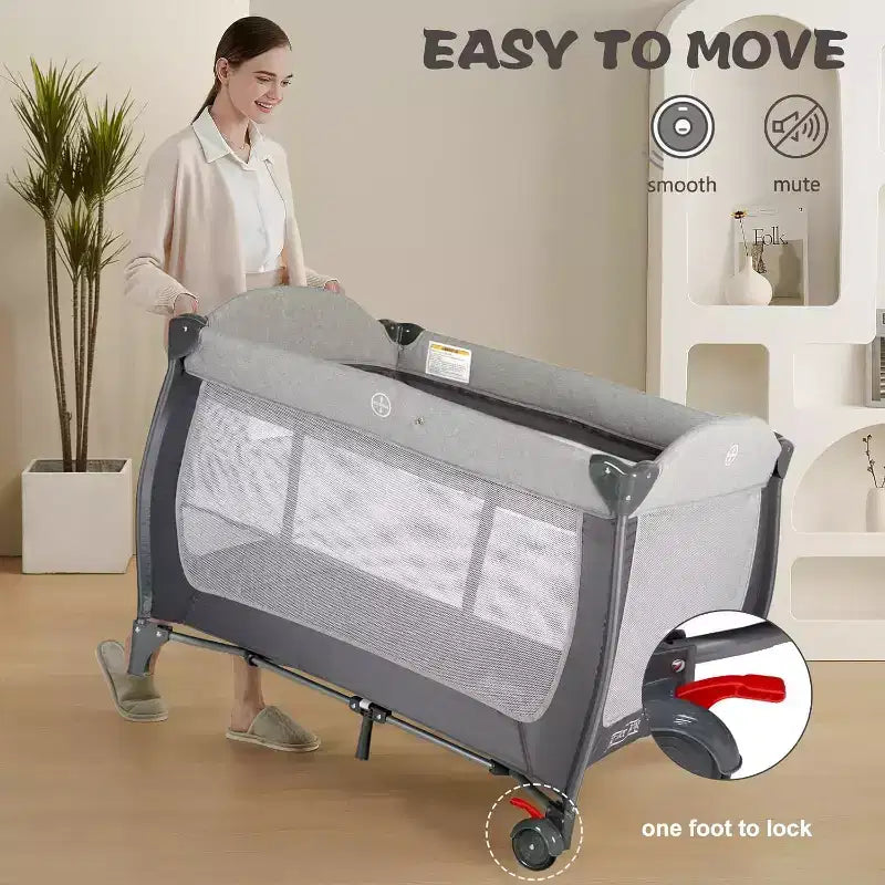 Kinder King Box per Neonati 4-in-1 Portatile con Culla, Fasciatoio, Cappottina Regolabile, Cestino portaoggetti e Borsa da Viaggio, dalla Nascita alla Prima Infanzia