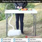 VINGLI Tavolo Pieghevole per la Pulizia di Pesce e Cacciagione per Esterni, Portatile e Resistente, Attacco Standard da Giardino, Tubo di Scarico Migliorato, Bianco