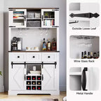 Mobile buffet/credenza da fattoria, alto 183 cm, con 2 ante scorrevoli a fienile, 3 cassetti, portabottiglie e calici, armadietto dispensa per sala da pranzo