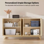 VINGLI Madia/credenza a coste con ante e ripiani regolabili, Mobile contenitore per cucina, Rovere naturale
