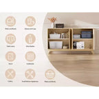 VINGLI Madia/credenza a coste con ante e ripiani regolabili, Mobile contenitore per cucina, Rovere naturale