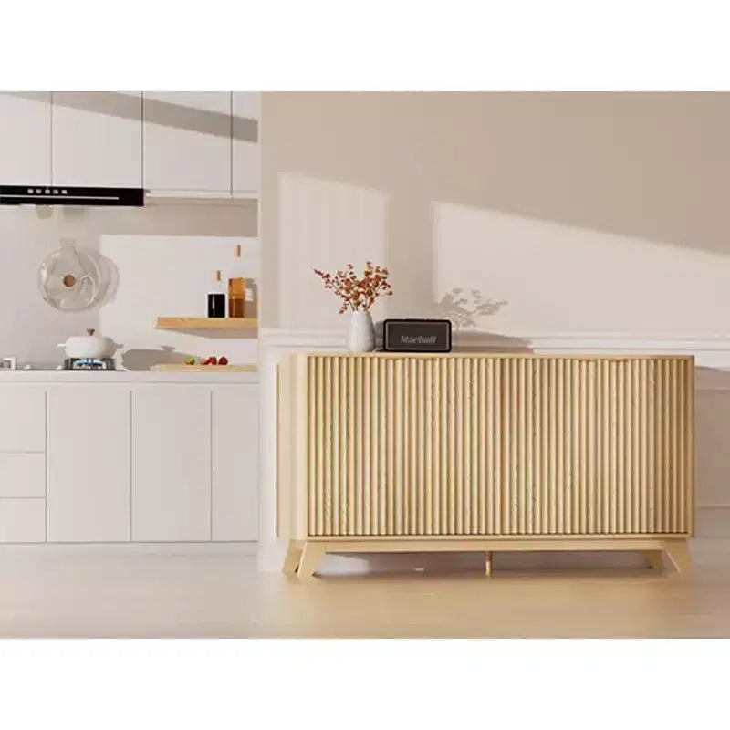 VINGLI Madia/credenza a coste con ante e ripiani regolabili, Mobile contenitore per cucina, Rovere naturale