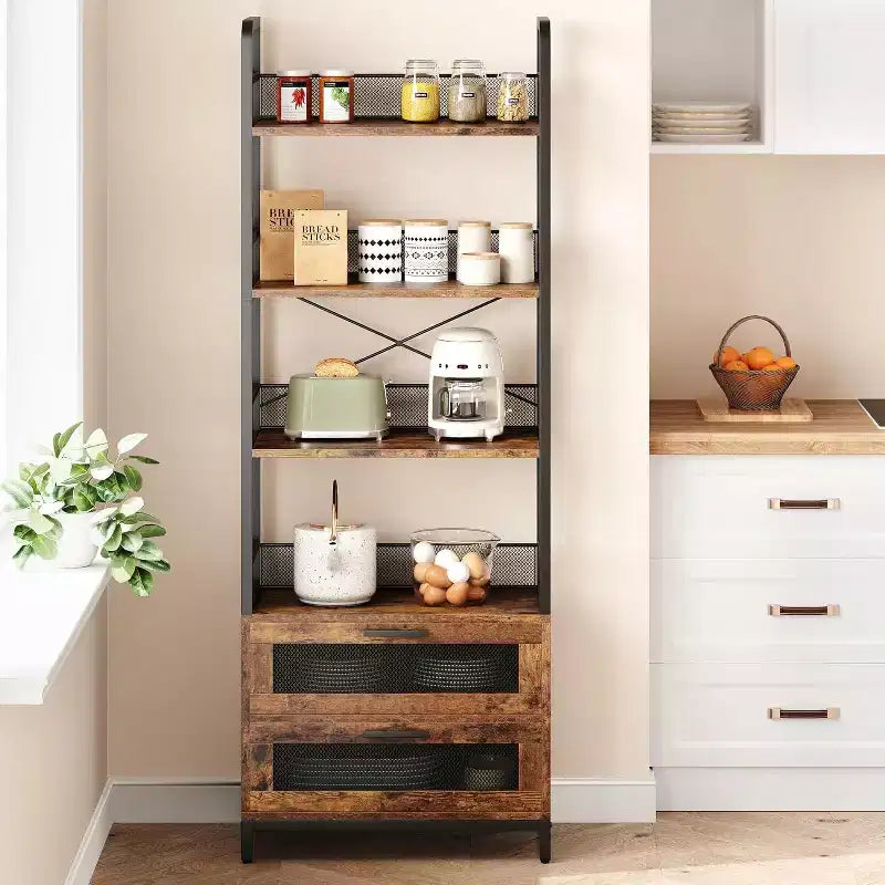 Acekool 70.9 Scaffale Industriale con Cassetti, Libreria Rustica a 4 Ripiani per Soggiorno, Camera da Letto, Ufficio, Marrone