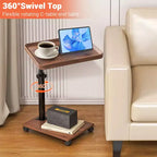 Tavolino laterale a C CuisinSmart, tavolini d'appoggio da divano piccoli, regolabili in altezza con piano girevole, tavolino vassoio per TV con ruote per soggiorno, camera da letto, divano