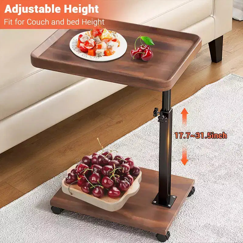 Tavolino laterale a C CuisinSmart, tavolini d'appoggio da divano piccoli, regolabili in altezza con piano girevole, tavolino vassoio per TV con ruote per soggiorno, camera da letto, divano