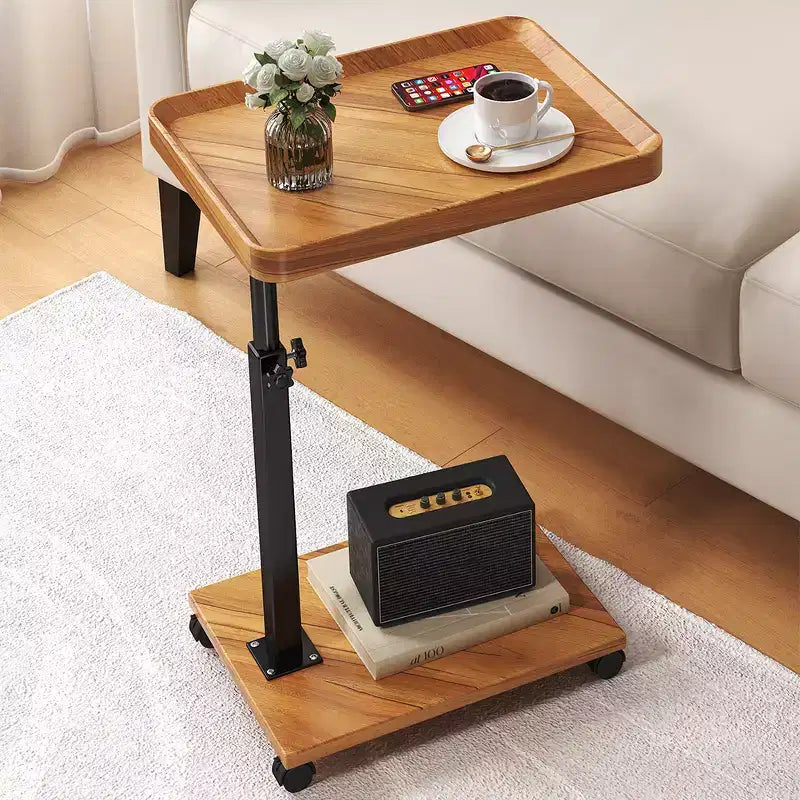 Tavolino laterale a C CuisinSmart, tavolini d'appoggio da divano piccoli, regolabili in altezza con piano girevole, tavolino vassoio per TV con ruote per soggiorno, camera da letto, divano