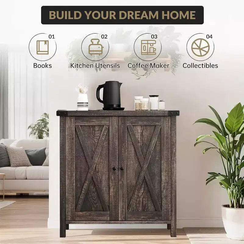 Madia Credenza, Mobile Contenitore Piccolo con Ripiani Regolabili e 2 Ante, Armadietto Console d'Appoggio per Soggiorno