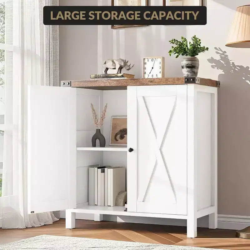 Madia Credenza, Mobile Contenitore Piccolo con Ripiani Regolabili e 2 Ante, Armadietto Console d'Appoggio per Soggiorno