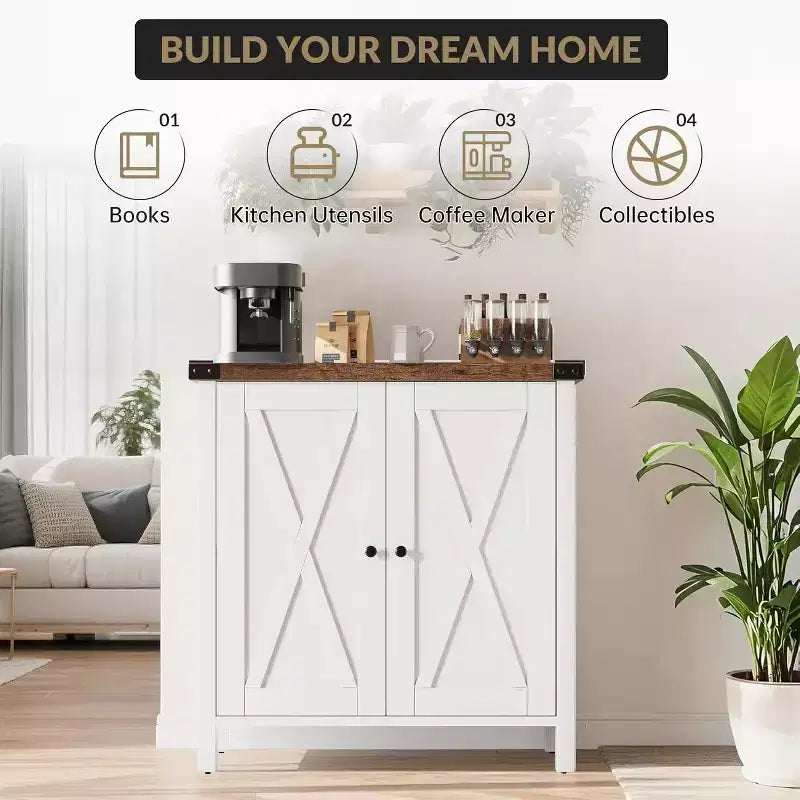 Madia Credenza, Mobile Contenitore Piccolo con Ripiani Regolabili e 2 Ante, Armadietto Console d'Appoggio per Soggiorno