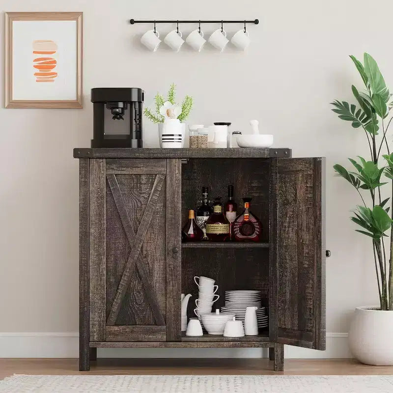 Madia Credenza, Mobile Contenitore Piccolo con Ripiani Regolabili e 2 Ante, Armadietto Console d'Appoggio per Soggiorno