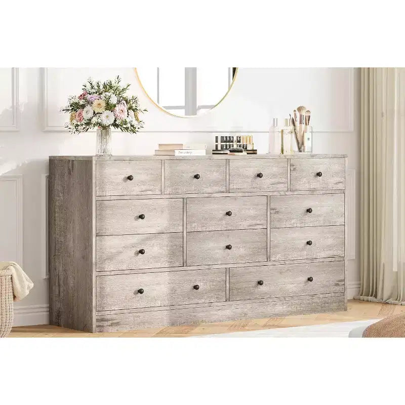 12 Drawers Dresser, 61 Large Drawers Black Dresser for Bedroom, Wood Dressers & Chest of Drawers for Bedroom, Living Room