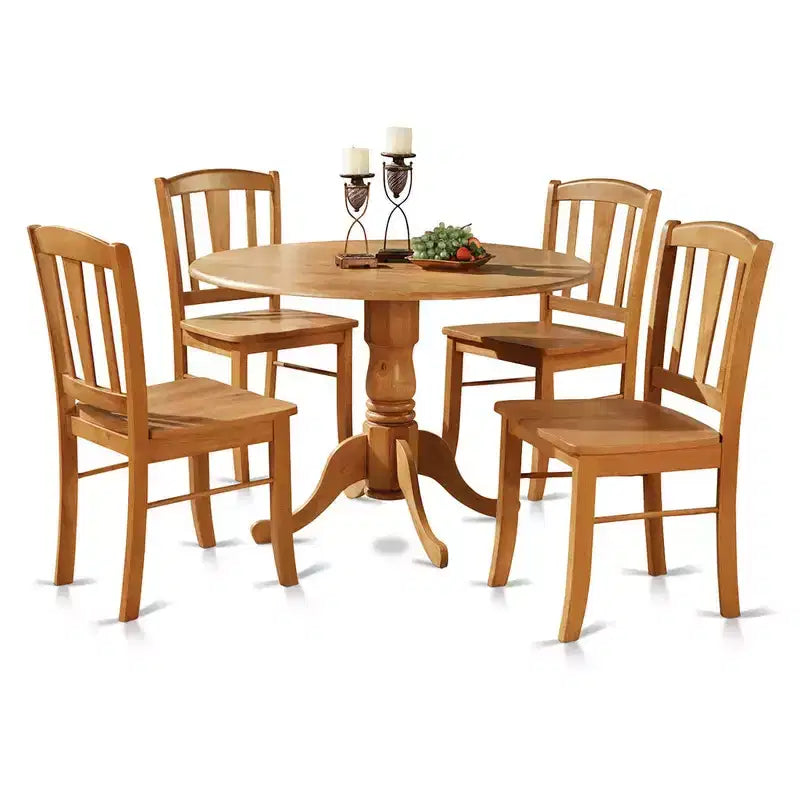 Set da pranzo rotondo HomeStock Dropleaf con 4 sedie, finitura rovere