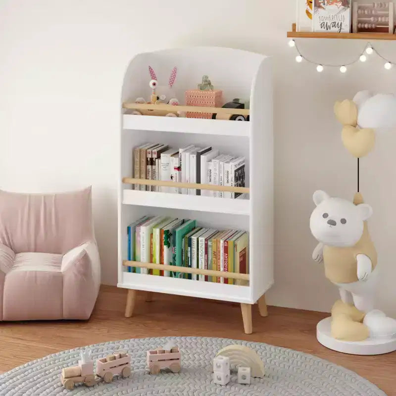 Libreria per bambini, Scaffale a 3 ripiani, Organizer per libri, Organizer per mobiletto porta giocattoli, Bianco