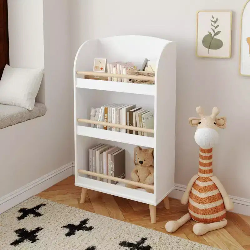 Libreria per bambini, Scaffale a 3 ripiani, Organizer per libri, Organizer per mobiletto porta giocattoli, Bianco