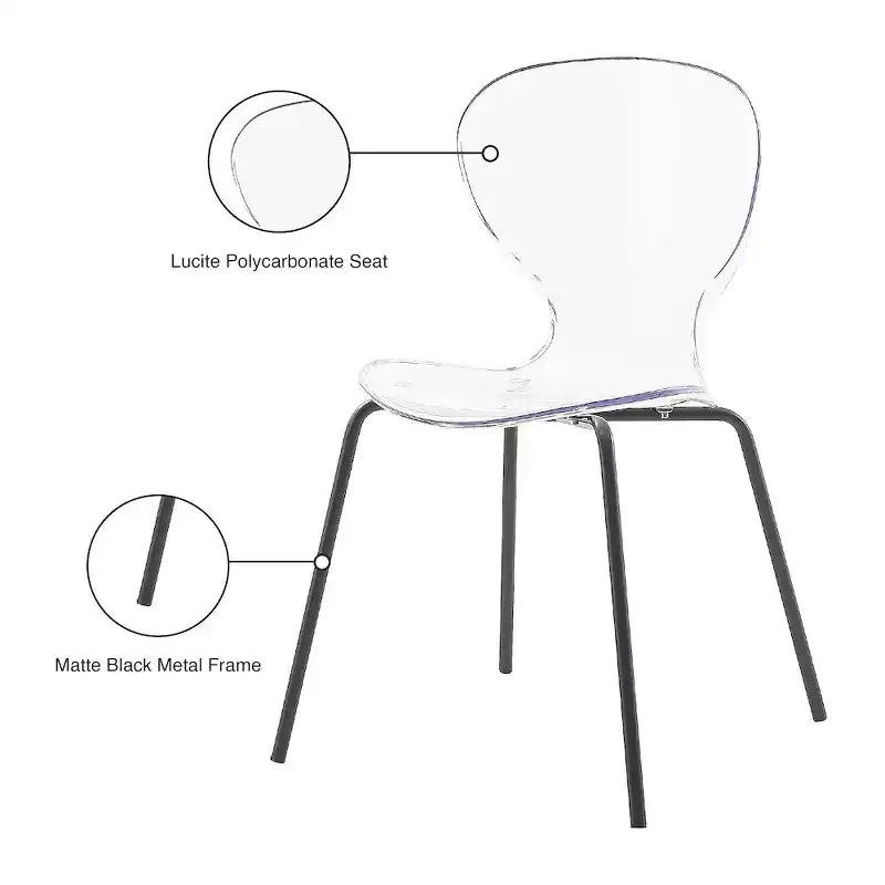 Meridian Furniture, Sedia da pranzo Clarion Nera Opaca, Set da 2