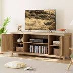 Mobile TV GustoWave Boho, Mobile TV in Rattan con Ripiani Regolabili e Contenitore, Rovere Naturale