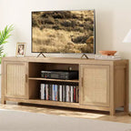 Mobile TV GustoWave Boho, Mobile TV in Rattan con Ripiani Regolabili e Contenitore, Rovere Naturale