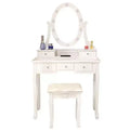 5-Drawer Dressing Table with Single Mirror with Light Bulb Household Accessories