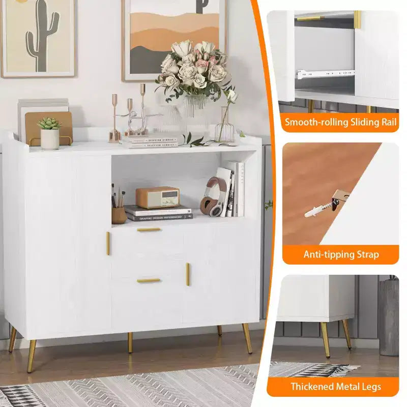Mobile da Cucina a Microonde da 40 pollici, Credenza a Buffet, Mobile Contenitore, Mobile Bar per Caffè con Ripiani Regolabili, 2 Cassetti e 2 Ante, per la Casa
