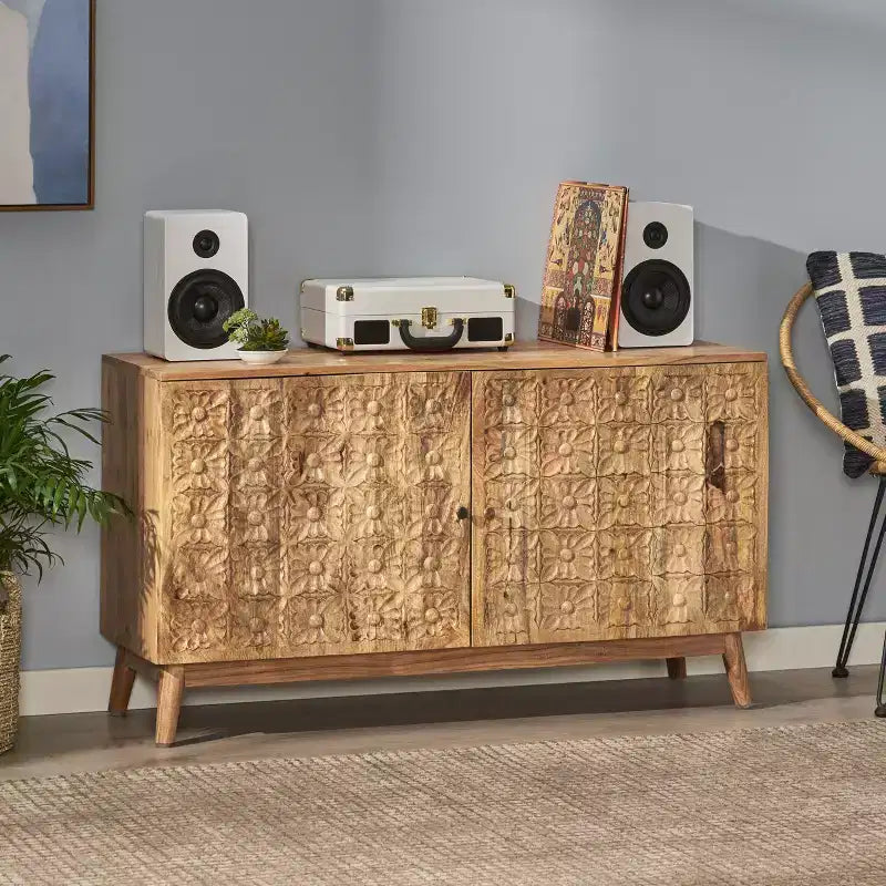 Christopher Knight Home Grimsley, Credenza/Mobile Contenitore in Legno di Acacia con Ripiani e 2 Ante