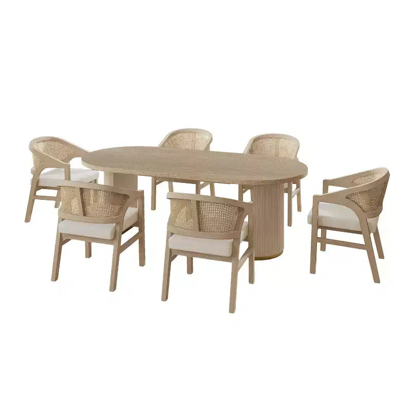 Christopher Knight Home Ilumia Set da 7 Pezzi Rustico in Rattan e Gomma, Sedie da Pranzo Imbottite con Tavolo Ovale a Doppio Basamento
