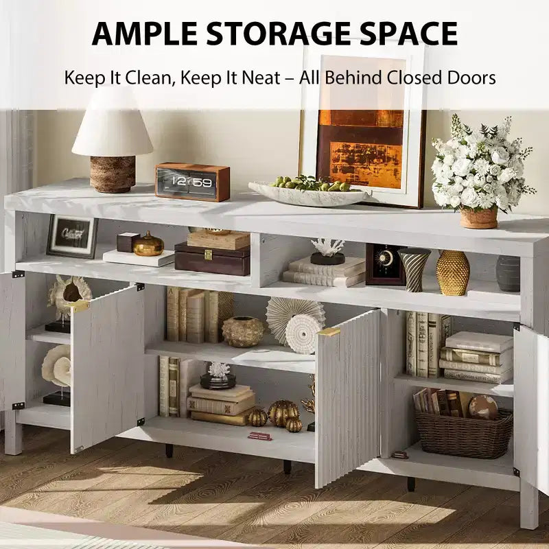 Madia credenza scanalata da 65,8 pollici con 4 ante, mobile contenitore moderno per cucina, sala da pranzo, soggiorno, ingresso