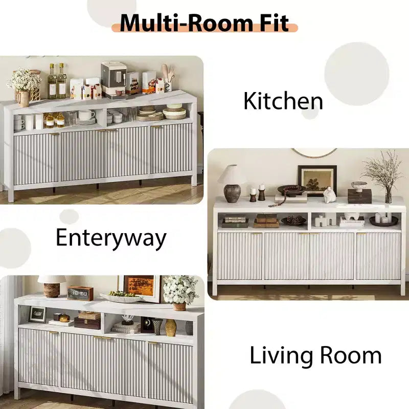 Madia credenza scanalata da 65,8 pollici con 4 ante, mobile contenitore moderno per cucina, sala da pranzo, soggiorno, ingresso