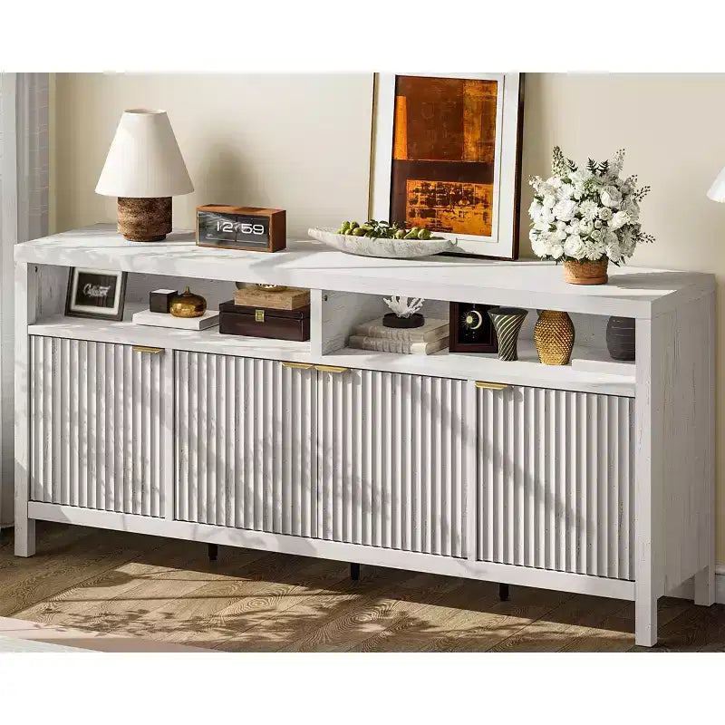 Madia credenza scanalata da 65,8 pollici con 4 ante, mobile contenitore moderno per cucina, sala da pranzo, soggiorno, ingresso