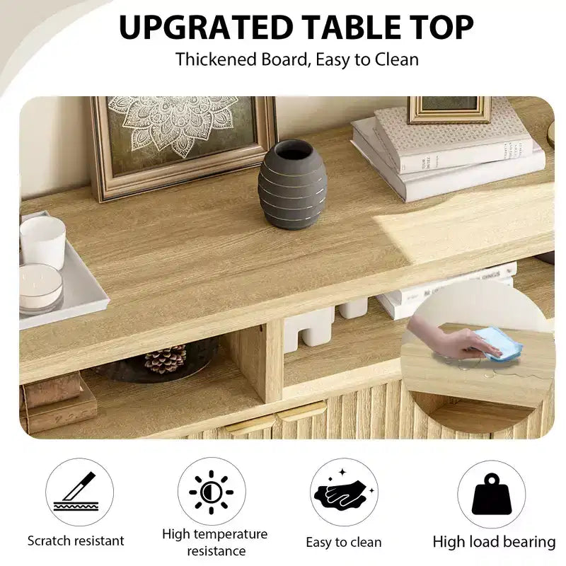 Madia credenza scanalata da 65,8 pollici con 4 ante, mobile contenitore moderno per cucina, sala da pranzo, soggiorno, ingresso