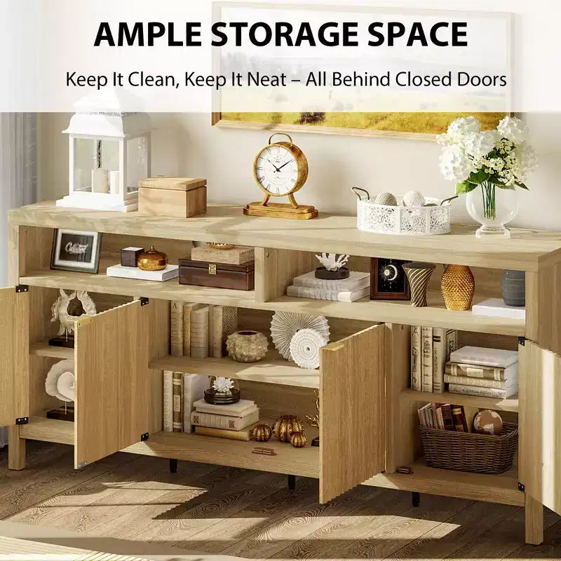 Madia credenza scanalata da 65,8 pollici con 4 ante, mobile contenitore moderno per cucina, sala da pranzo, soggiorno, ingresso