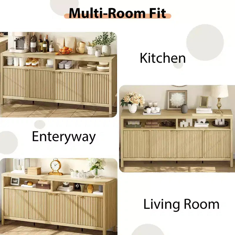 Madia credenza scanalata da 65,8 pollici con 4 ante, mobile contenitore moderno per cucina, sala da pranzo, soggiorno, ingresso