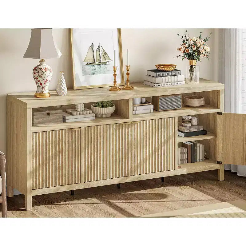 Madia credenza scanalata da 65,8 pollici con 4 ante, mobile contenitore moderno per cucina, sala da pranzo, soggiorno, ingresso