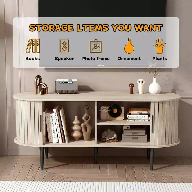 Mobile TV GDFStudio Fennik in Legno, Stile Moderno di Metà Secolo con Anta Scorrevole
