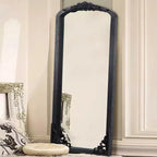 PexFix 28 in. W x 67 in. H Rustic Arched Solid Wood Framed DIY Carved Full Length Mirror in Black