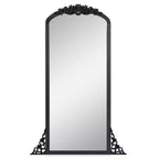 Specchio a figura intera PexFix 28" L x 67" A con cornice in legno massello ad arco in stile rustico, intagliato a mano, colore nero