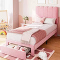 Acekool Twin Platform Bed Frame with Storage Drawer and Upholstered Headboard, Strong Wooden Slats, Noise-Free, Easy Assembly