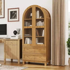 Acekool Armadietto Dispensa ad Arco in Stile Rustico, Mobile Credenza da Cucina Alto con Cassetti, Ripiani Regolabili e Ante in Acrilico, Rovere Chiaro