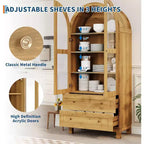 Acekool Armadietto Dispensa ad Arco in Stile Rustico, Mobile Credenza da Cucina Alto con Cassetti, Ripiani Regolabili e Ante in Acrilico, Rovere Chiaro