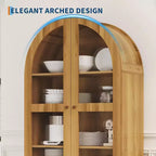 Acekool Armadietto Dispensa ad Arco in Stile Rustico, Mobile Credenza da Cucina Alto con Cassetti, Ripiani Regolabili e Ante in Acrilico, Rovere Chiaro