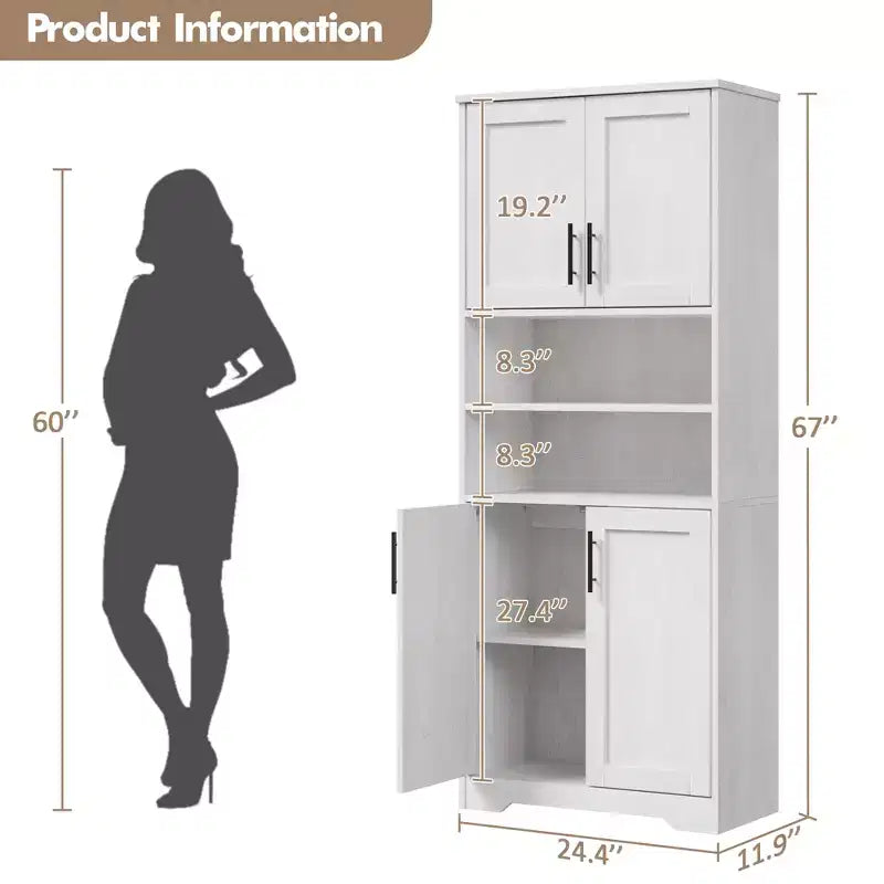 Dispensa da Cucina, Armadio a 4 Ante con Supporto per Microonde e Cassetto, Ripiano Regolabile, Grigio
