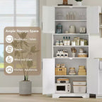 Dispensa da Cucina, Armadio a 4 Ante con Supporto per Microonde e Cassetto, Ripiano Regolabile, Grigio