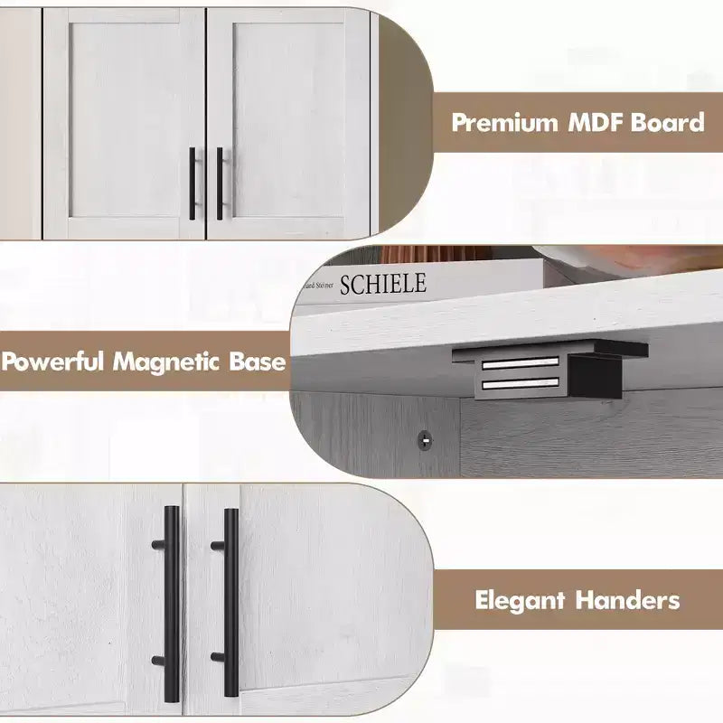 Dispensa da Cucina, Armadio a 4 Ante con Supporto per Microonde e Cassetto, Ripiano Regolabile, Grigio