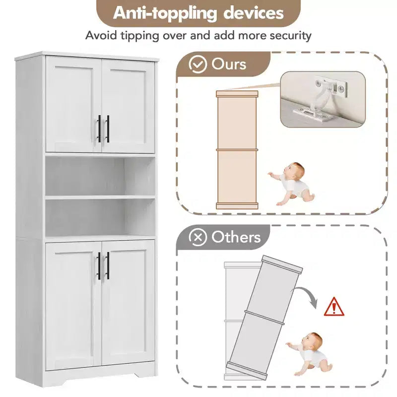 Dispensa da Cucina, Armadio a 4 Ante con Supporto per Microonde e Cassetto, Ripiano Regolabile, Grigio