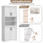 Dispensa da Cucina, Armadio a 4 Ante con Supporto per Microonde e Cassetto, Ripiano Regolabile, Grigio