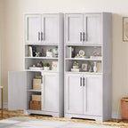 Dispensa da Cucina, Armadio a 4 Ante con Supporto per Microonde e Cassetto, Ripiano Regolabile, Grigio
