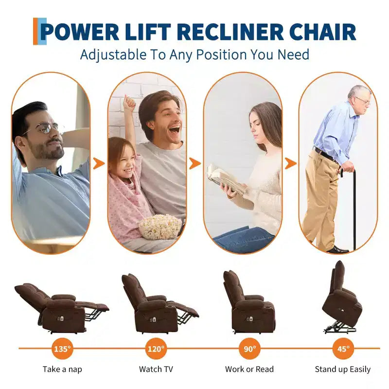 Poltrona Reclinabile Power Lift per Anziani con Massaggio e Calore, Poltrona Reclinabile Girevole con Funzione Dondolo Imbottita e Morbida, Tasca Laterale e Portabicchieri