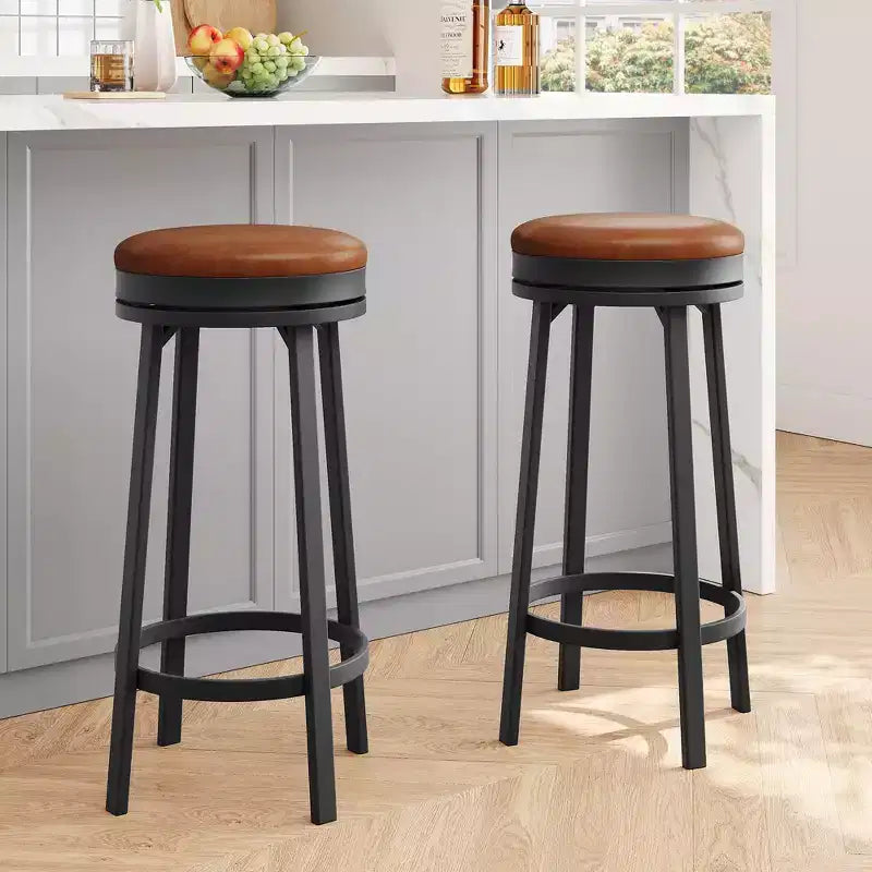 Sgabelli da bar girevoli da 30" (76 cm) set da 4 con poggiapiedi, moderni sgabelli da bancone con rivestimento in pelle PU e struttura in metallo, sgabelli da bar rotondi senza schienale